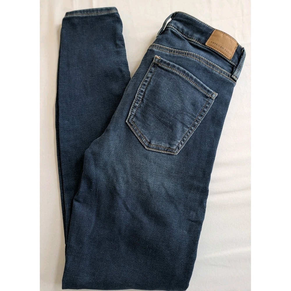 American Eagle Next Level Stretch Jeans Womens 00 Regular Dark Wash Distressed